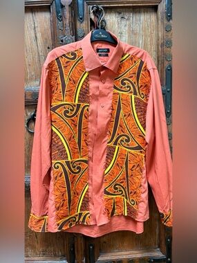 Pierre Cardin Slim Fit Retro Tropical Button Down Shirt Men’s L 16-16.5